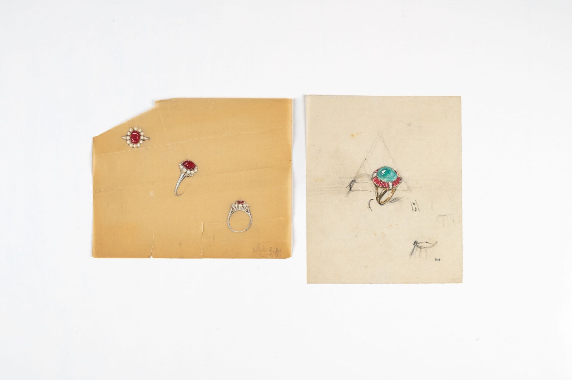 Pierre Conroux | Lot of two gouache drawings on tracing paper ...