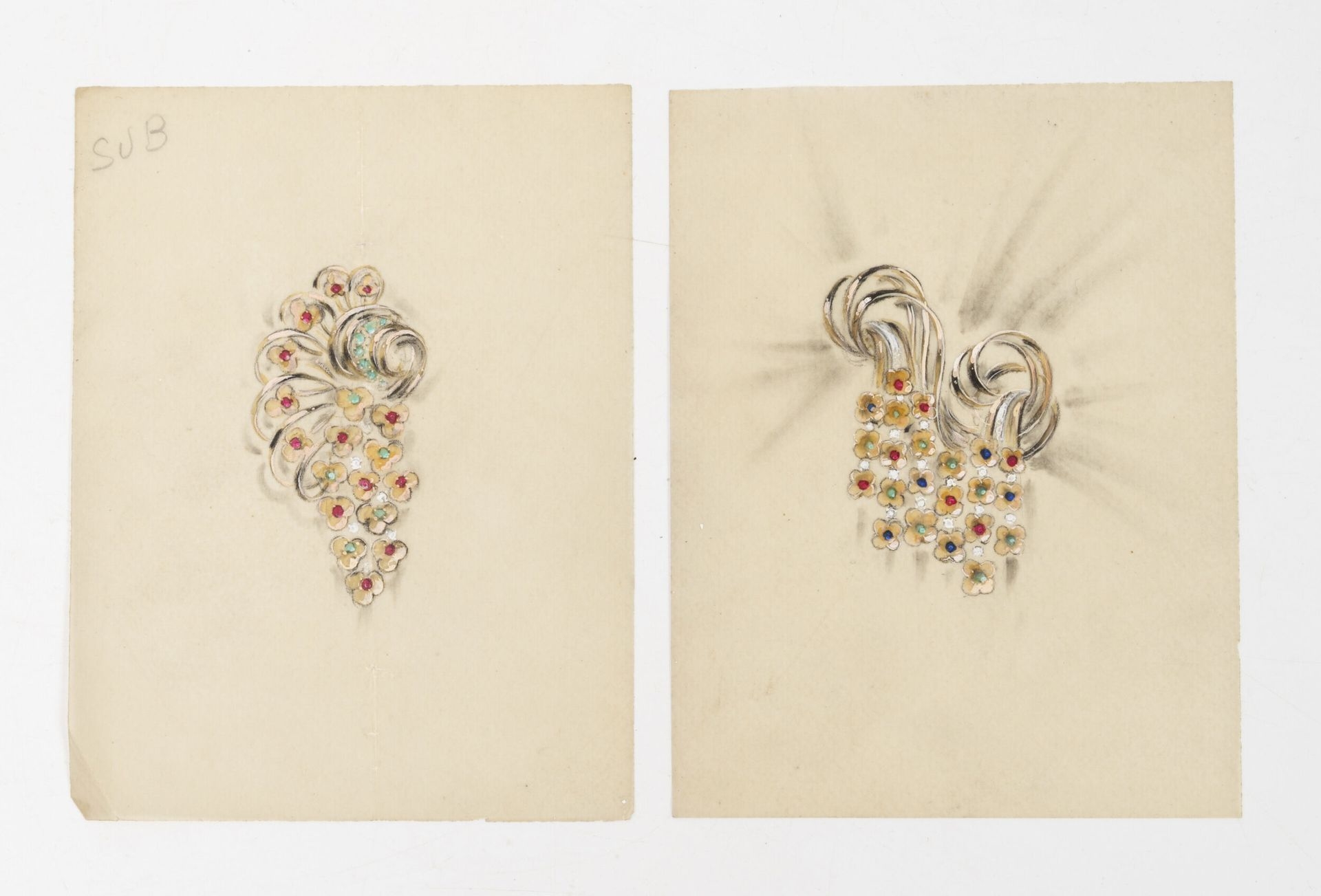 Pierre Conroux | Two gouache drawings on tracing paper comprising : - a ...
