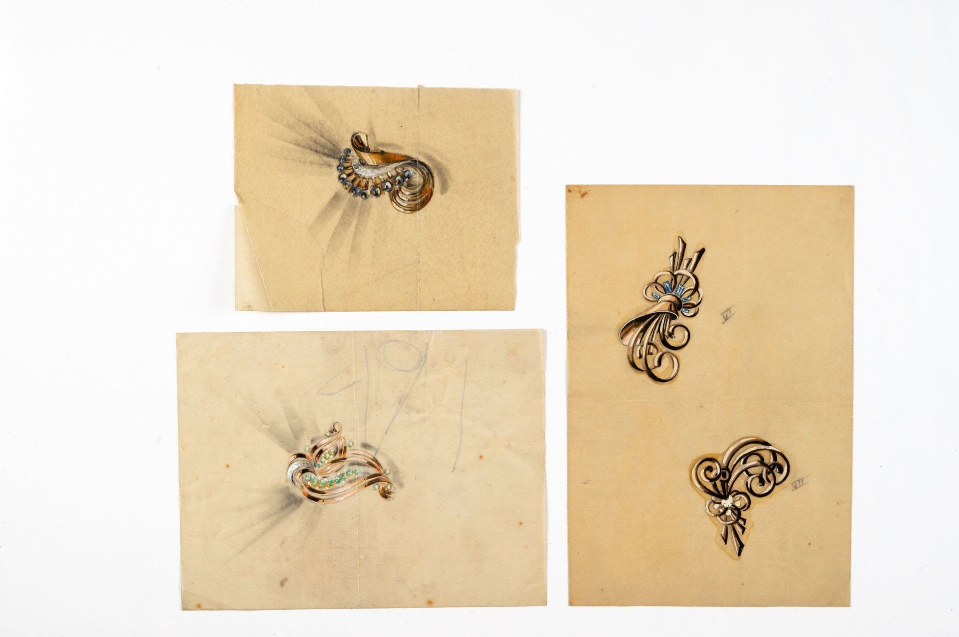 Pierre Conroux | Set of three gouache drawings on tracing paper ...