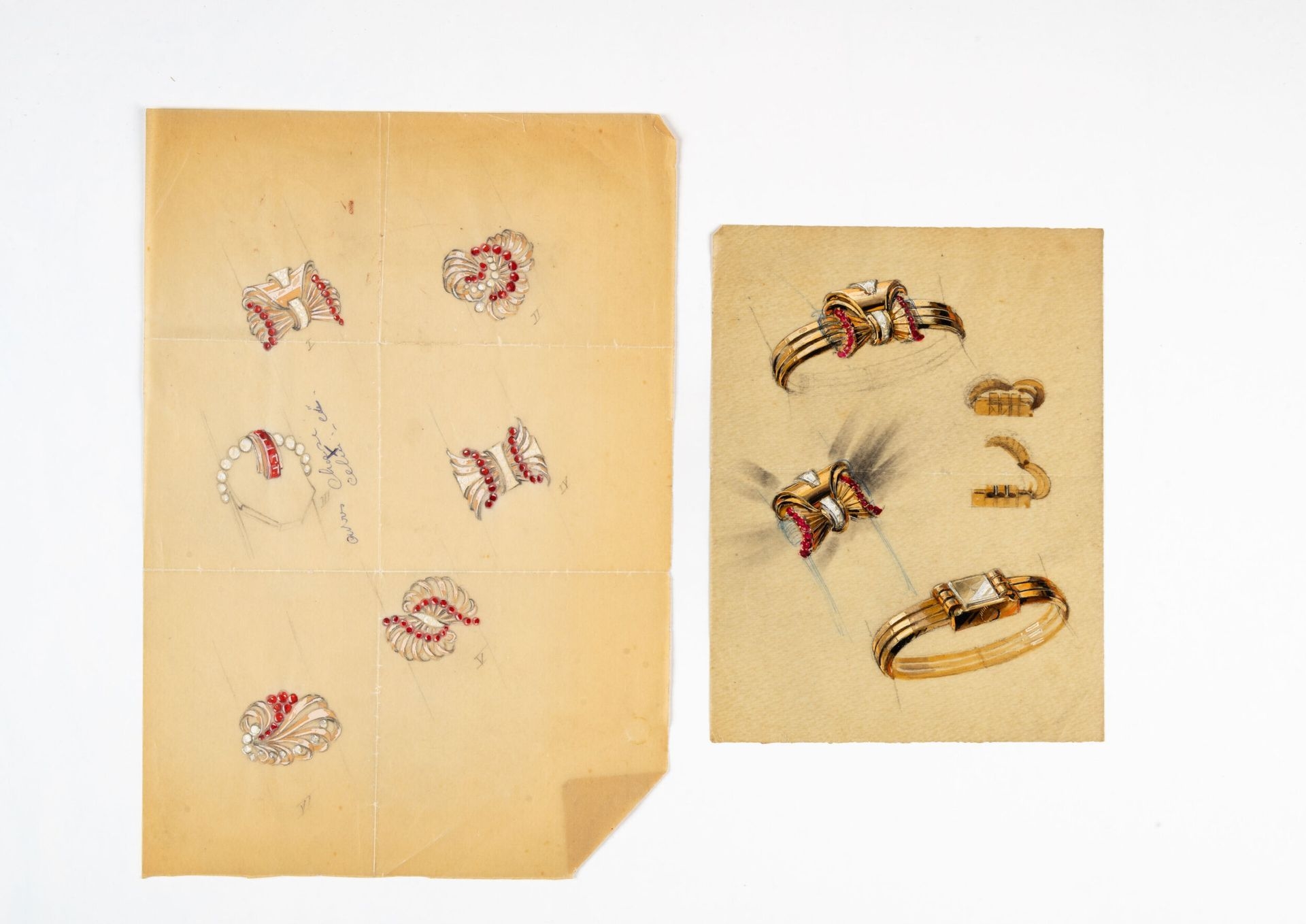 Pierre Conroux | Lot of two gouache drawings on tracing paper ...
