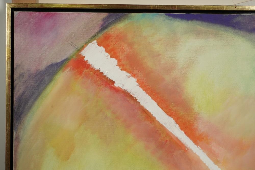 A vibrant abstract landscape featuring a radiant sunburst over a serene horizon.