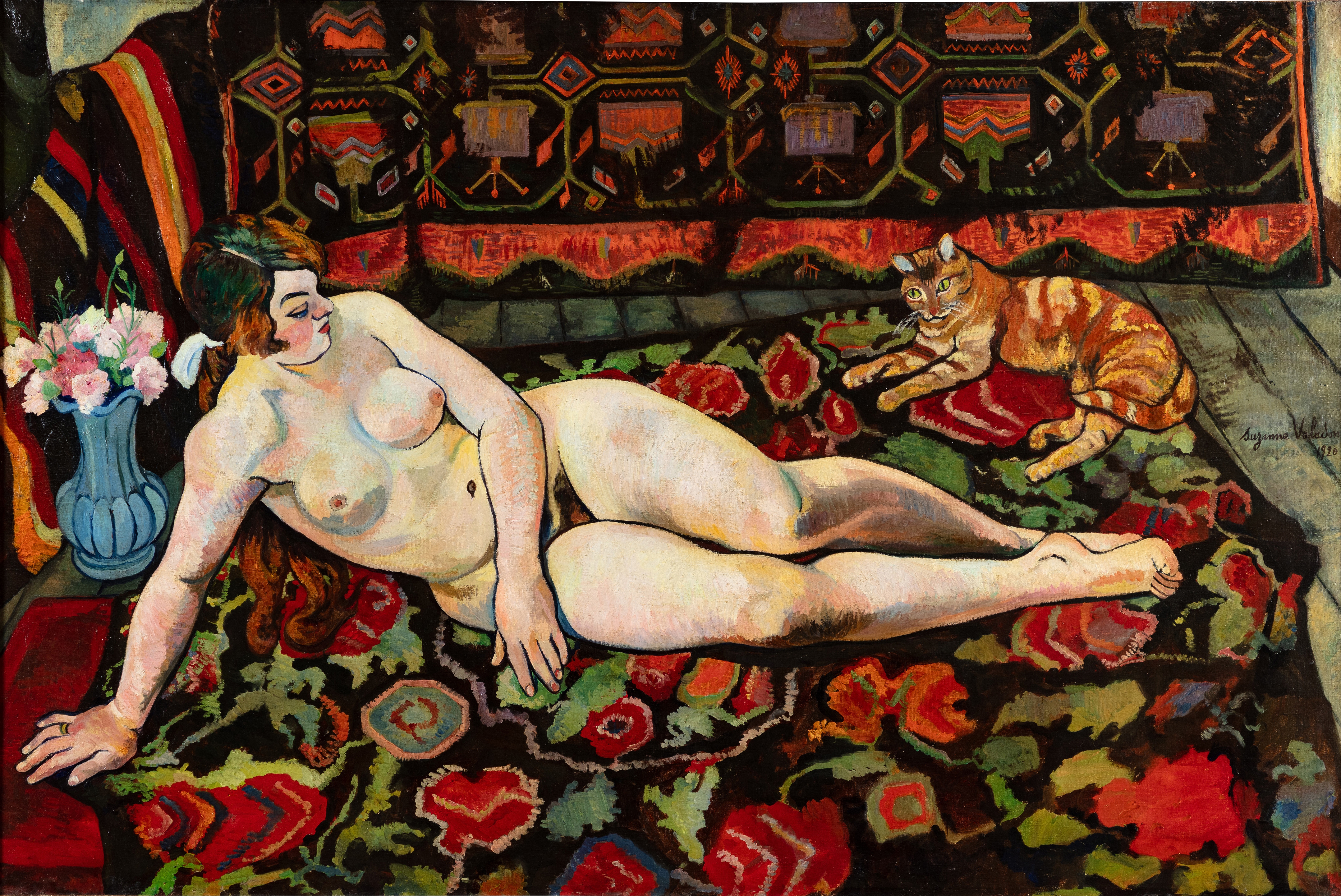 Artwork by Suzanne Valadon, Nu au chat couché sur une draperie, Made of oil on canvas