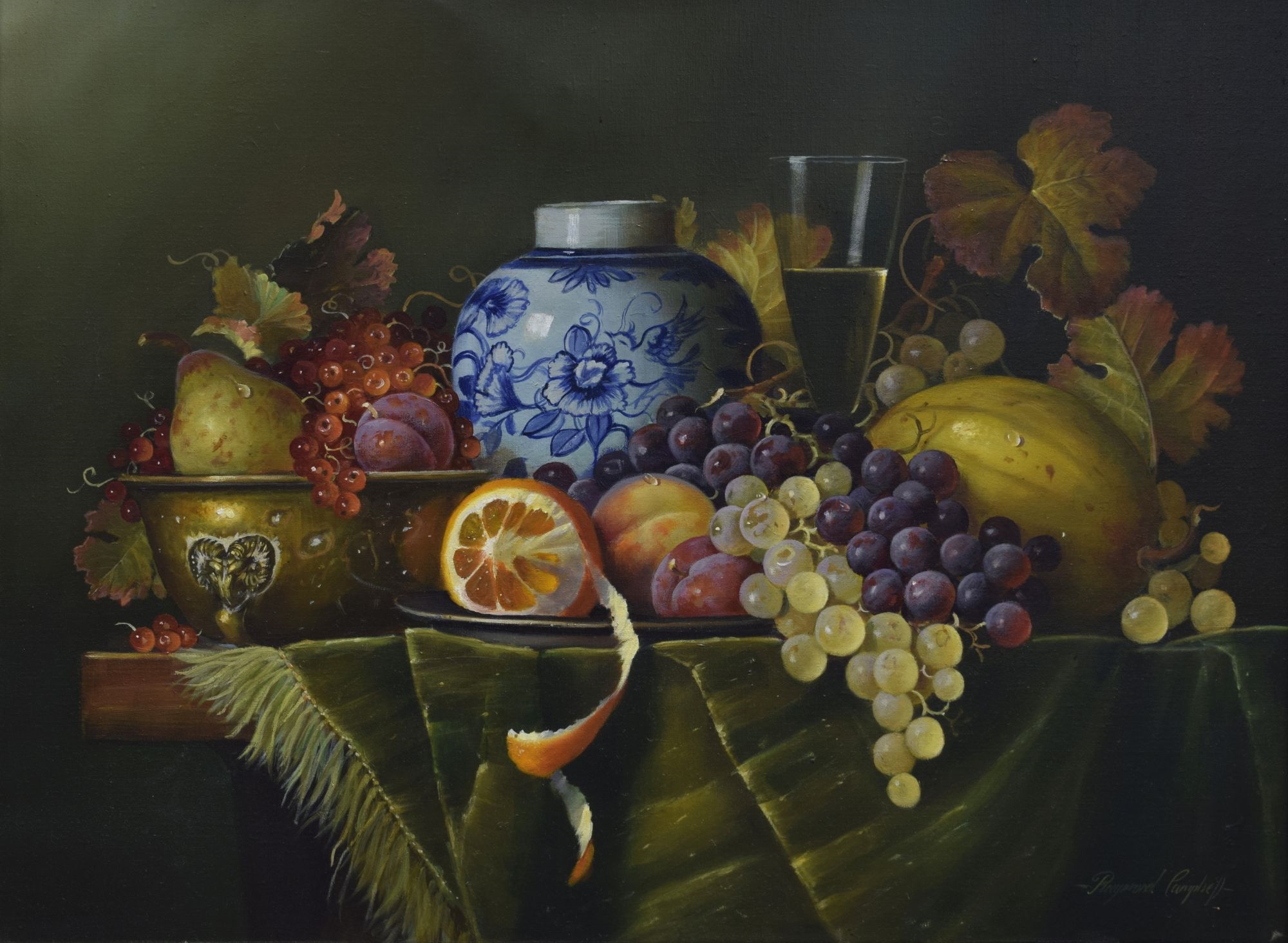 Raymond Campbell | Still life with vase, wine and fruit | MutualArt
