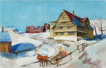 Winterlandschaft mit Pferdeschlitten - Hans Rohner
