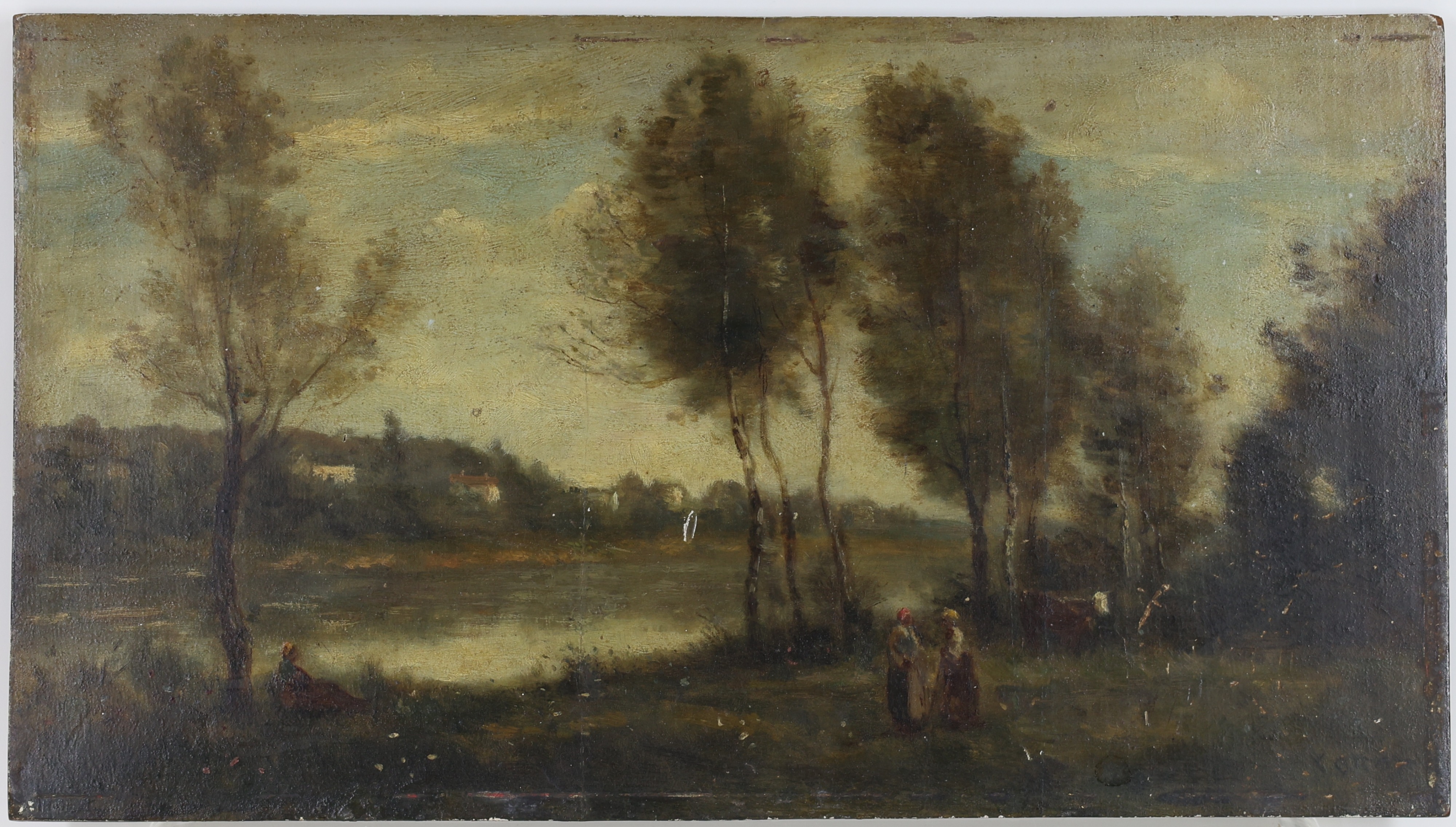 Jean Baptiste Camille Corot | Romantic landscape with tall trees along ...