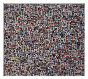 A dense collage of hundreds of small, rectangular portraits arranged in a grid.