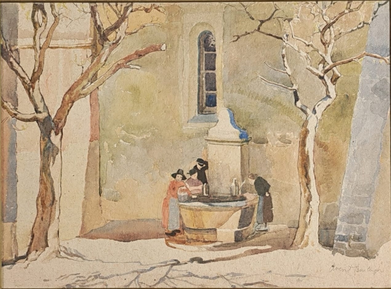 averil-mary-burleigh-figures-around-a-village-fountain-mutualart