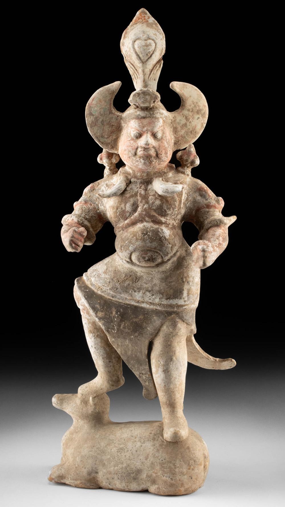 Chinese School | Chinese Tang Dynasty Polychrome Lokapala on Bull (90) | MutualArt