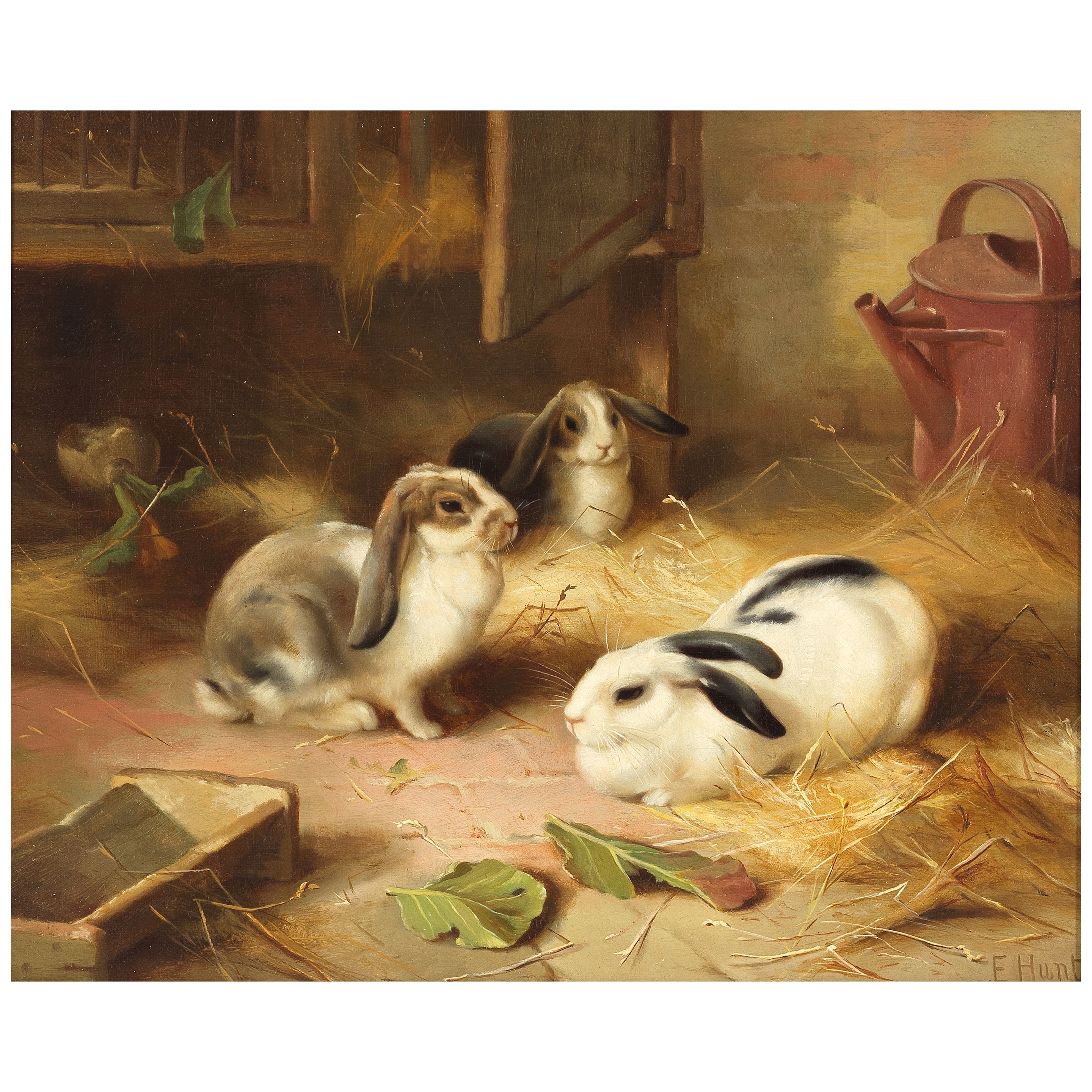 Edgar Hunt | Three lop-eared rabbits | MutualArt