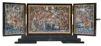 Triptych Mantel Clock with Watercolor Panels