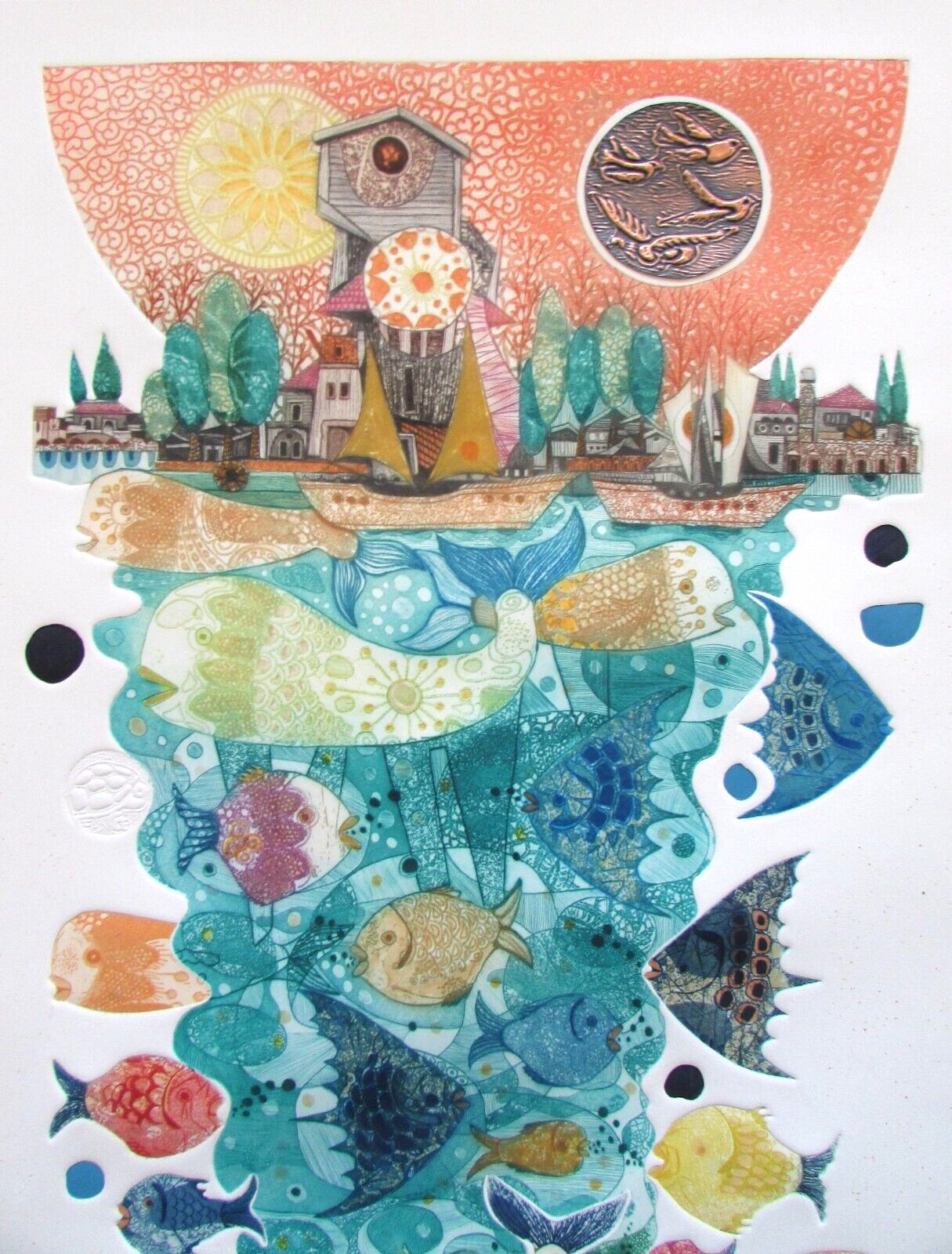 Amram Ebgi | 1980's Intaglio Fish Landscape Intaglio Print Aquarium ...