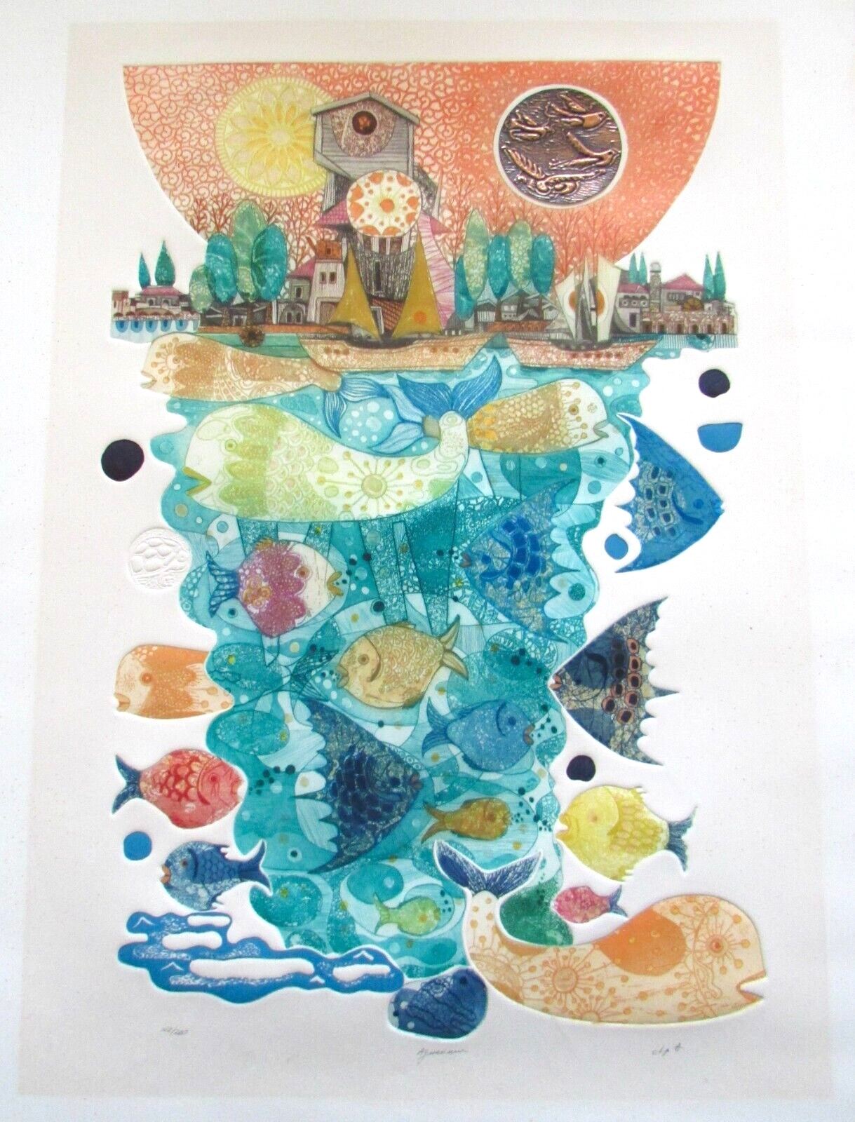 Amram Ebgi | 1980's Intaglio Fish Landscape Intaglio Print Aquarium ...