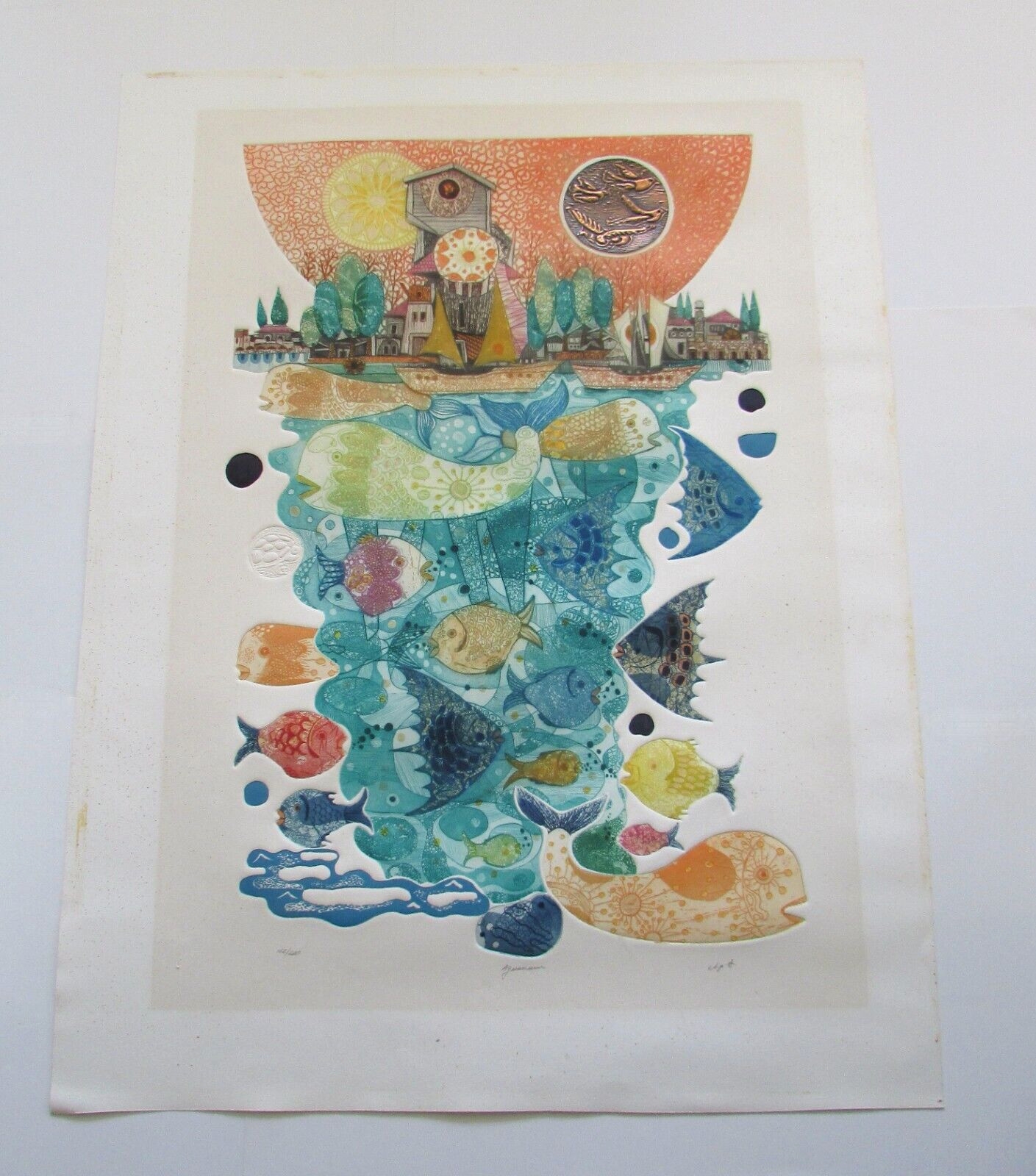 Amram Ebgi | 1980's Intaglio Fish Landscape Intaglio Print Aquarium ...
