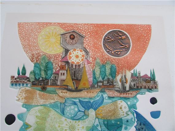 Amram Ebgi | 1980's Intaglio Fish Landscape Intaglio Print Aquarium ...