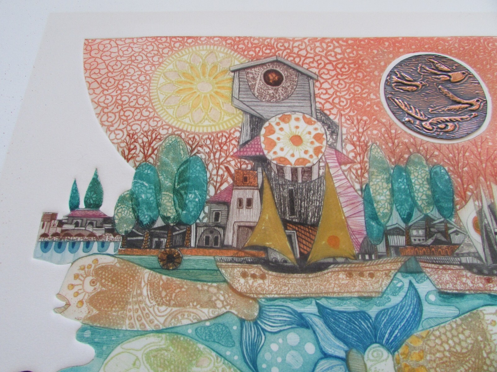 Amram Ebgi | 1980's Intaglio Fish Landscape Intaglio Print Aquarium ...