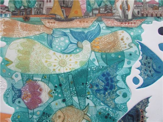 Amram Ebgi | 1980's Intaglio Fish Landscape Intaglio Print Aquarium ...