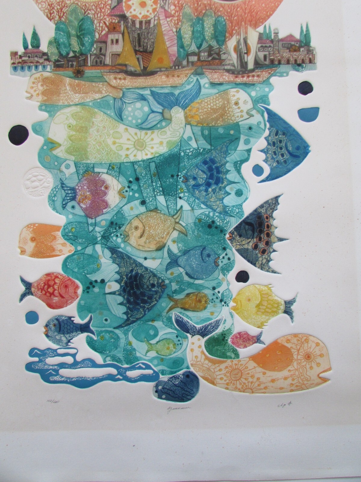 Amram Ebgi | 1980's Intaglio Fish Landscape Intaglio Print Aquarium ...