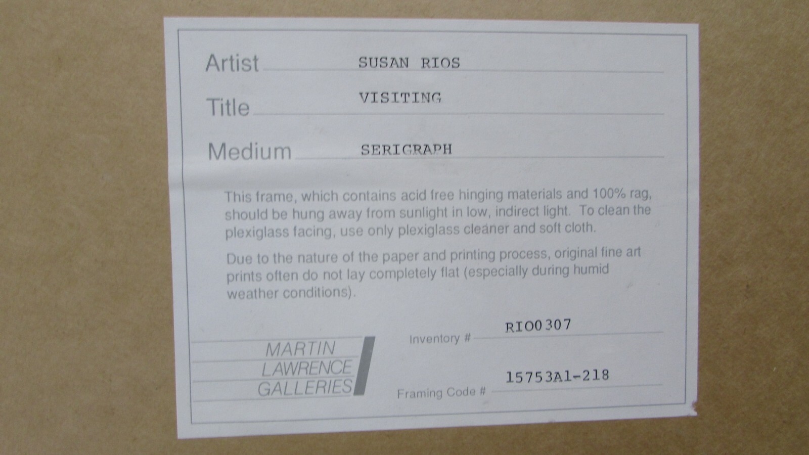 Susan Rios | Visiting (1987) | MutualArt