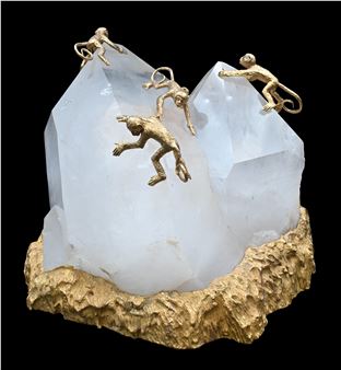 18K Gold and Rock Crystal Monkey Sculpture