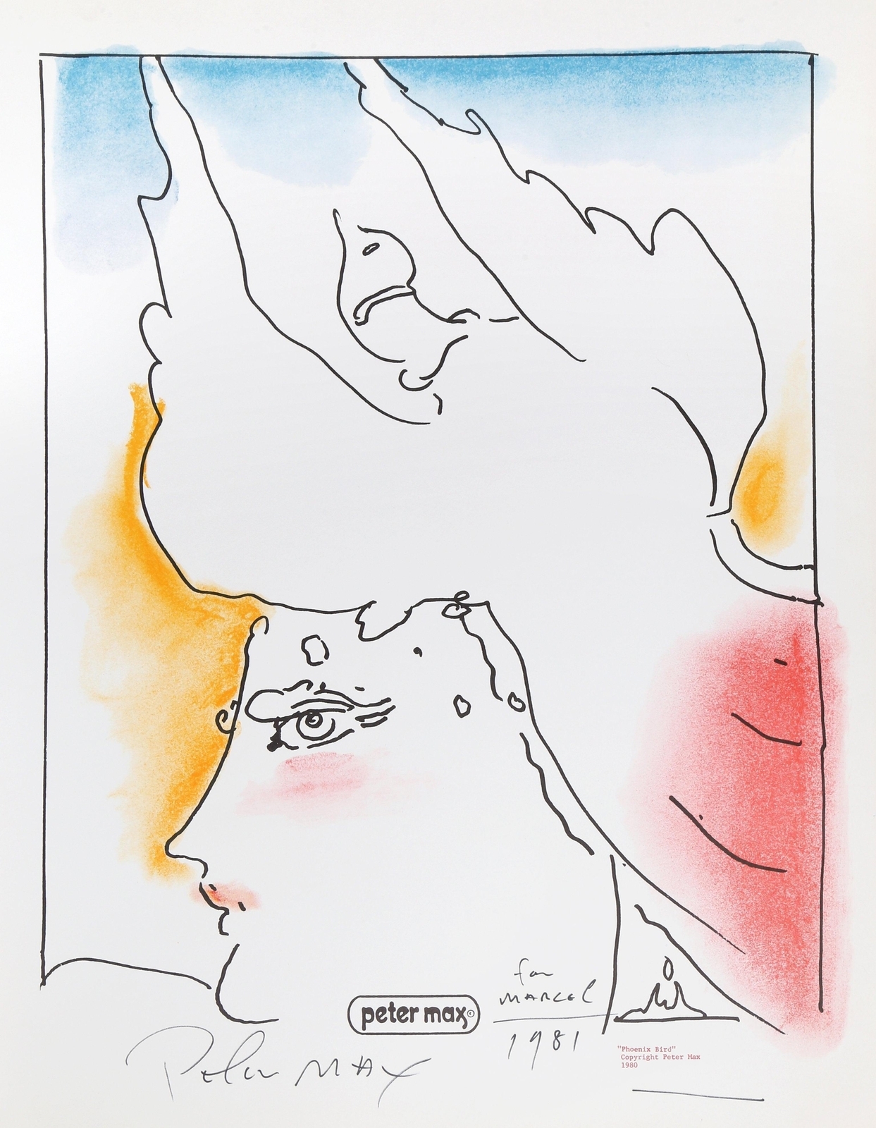 Peter Max | Phoenix Bird, Poster, signed and dedicated in marker (1981 ...