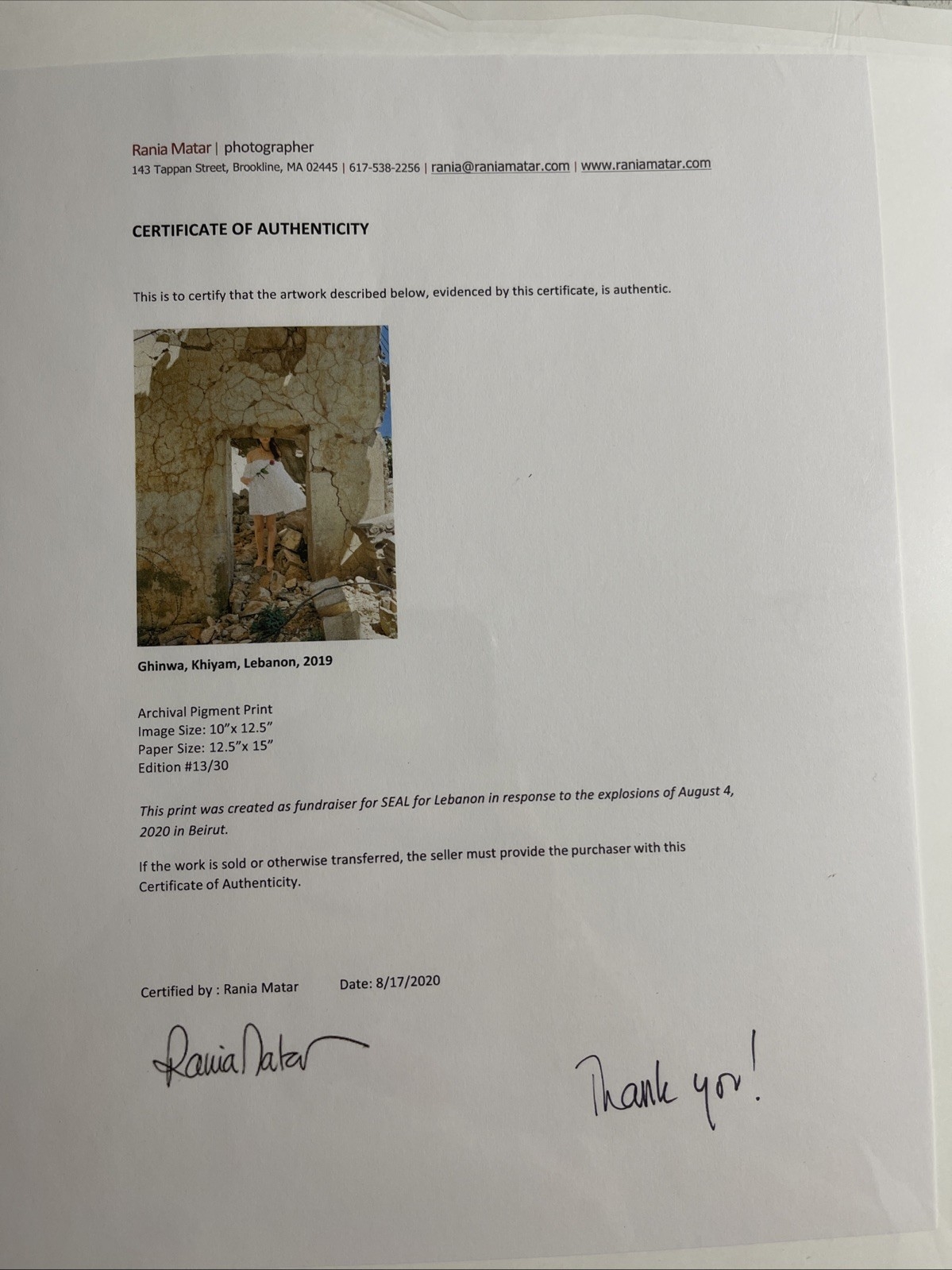 Rania Matar | Signed 13/30 Rania Matar Authentic Print (2019) | MutualArt