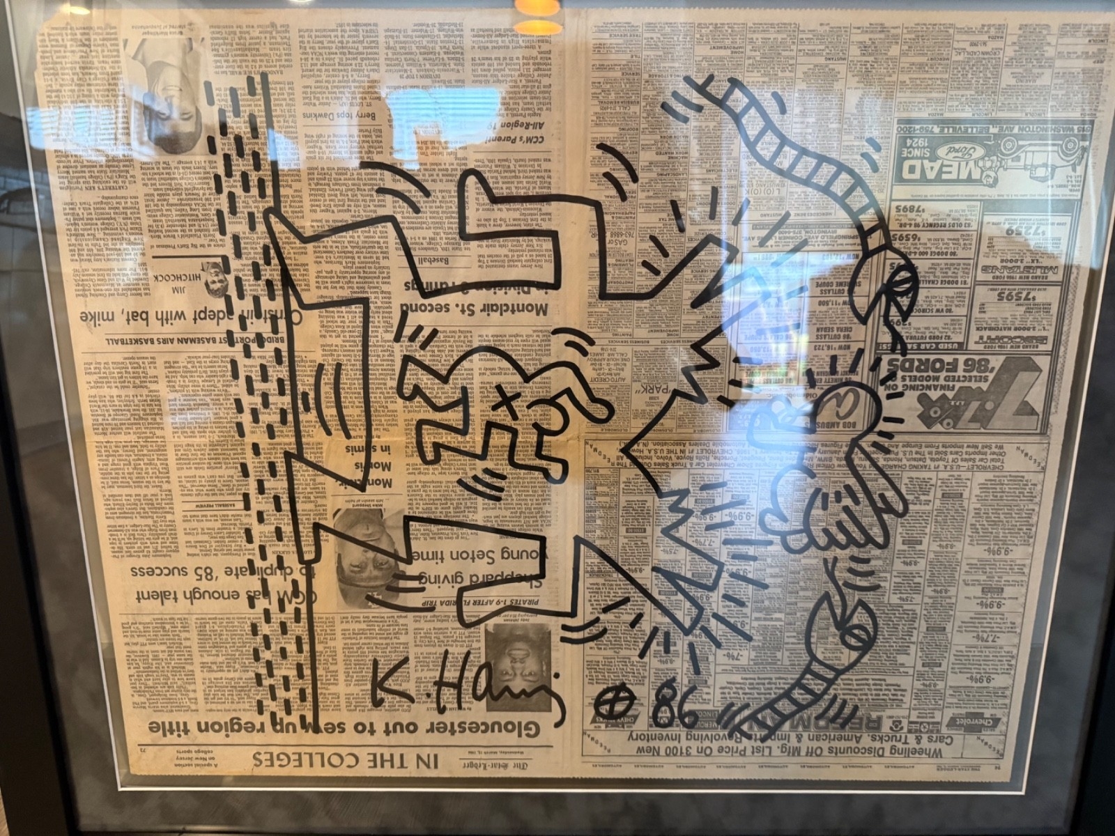 Keith Haring | Original Ink Drawing on Vintage Newspaper (1986) | MutualArt
