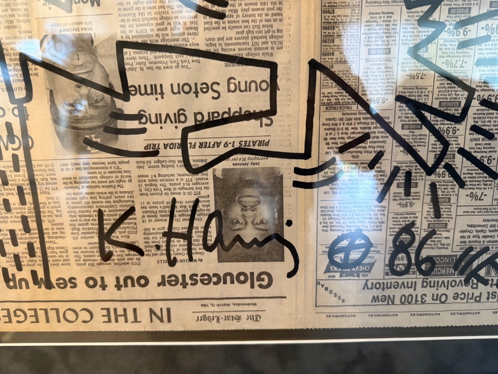 Keith Haring | Original Ink Drawing on Vintage Newspaper (1986) | MutualArt