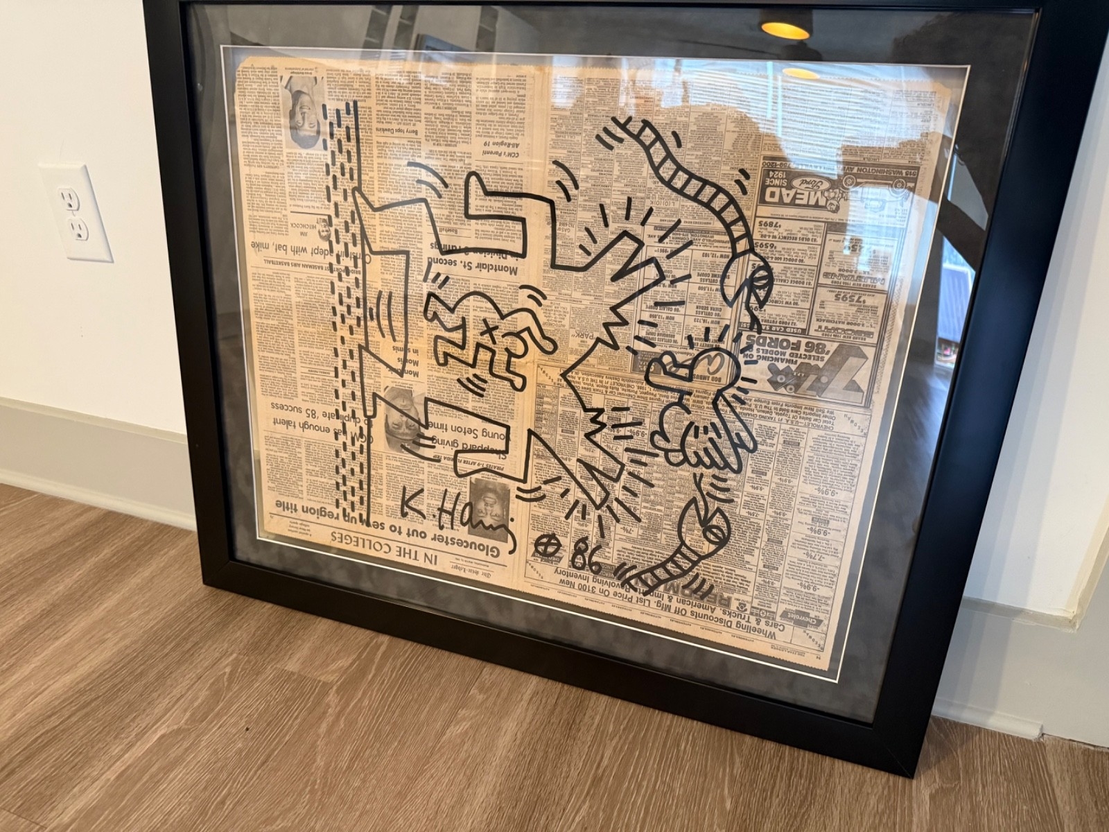 Keith Haring | Original Ink Drawing on Vintage Newspaper (1986) | MutualArt