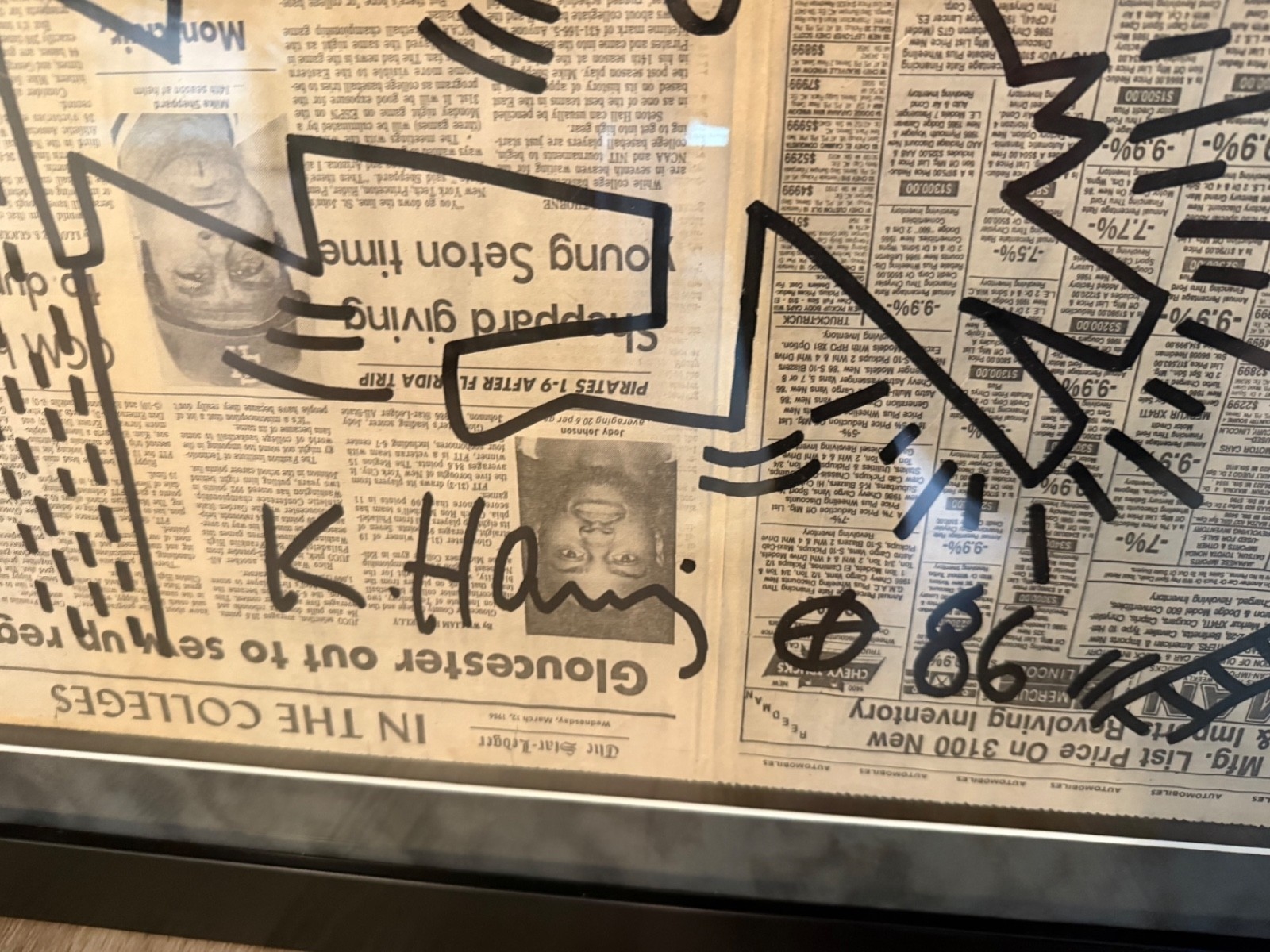 Keith Haring | Original Ink Drawing on Vintage Newspaper (1986) | MutualArt