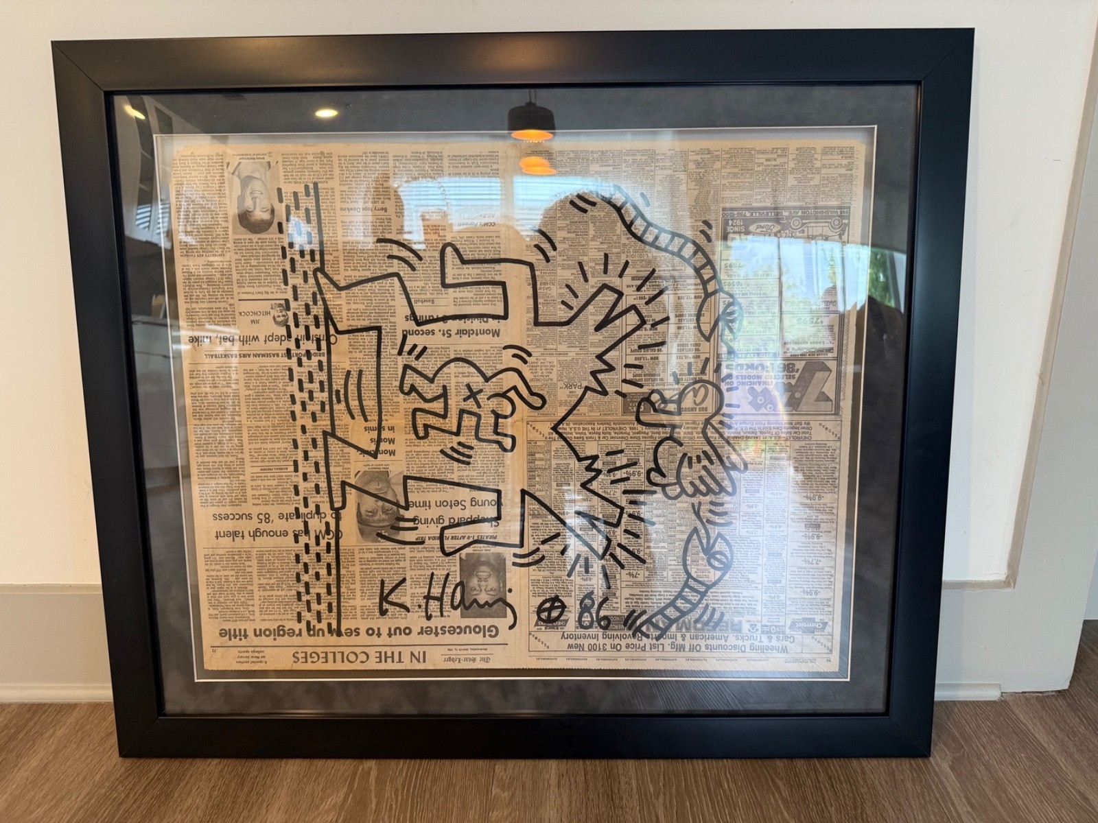 Keith Haring | Original Ink Drawing on Vintage Newspaper (1986) | MutualArt