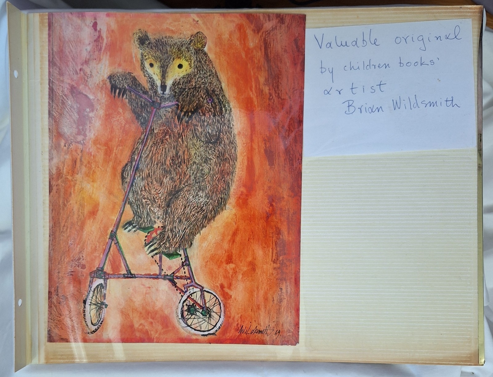 Brian Wildsmith | Original BRIAN WILDSMITH PAINTING Bear on Bicycle ...