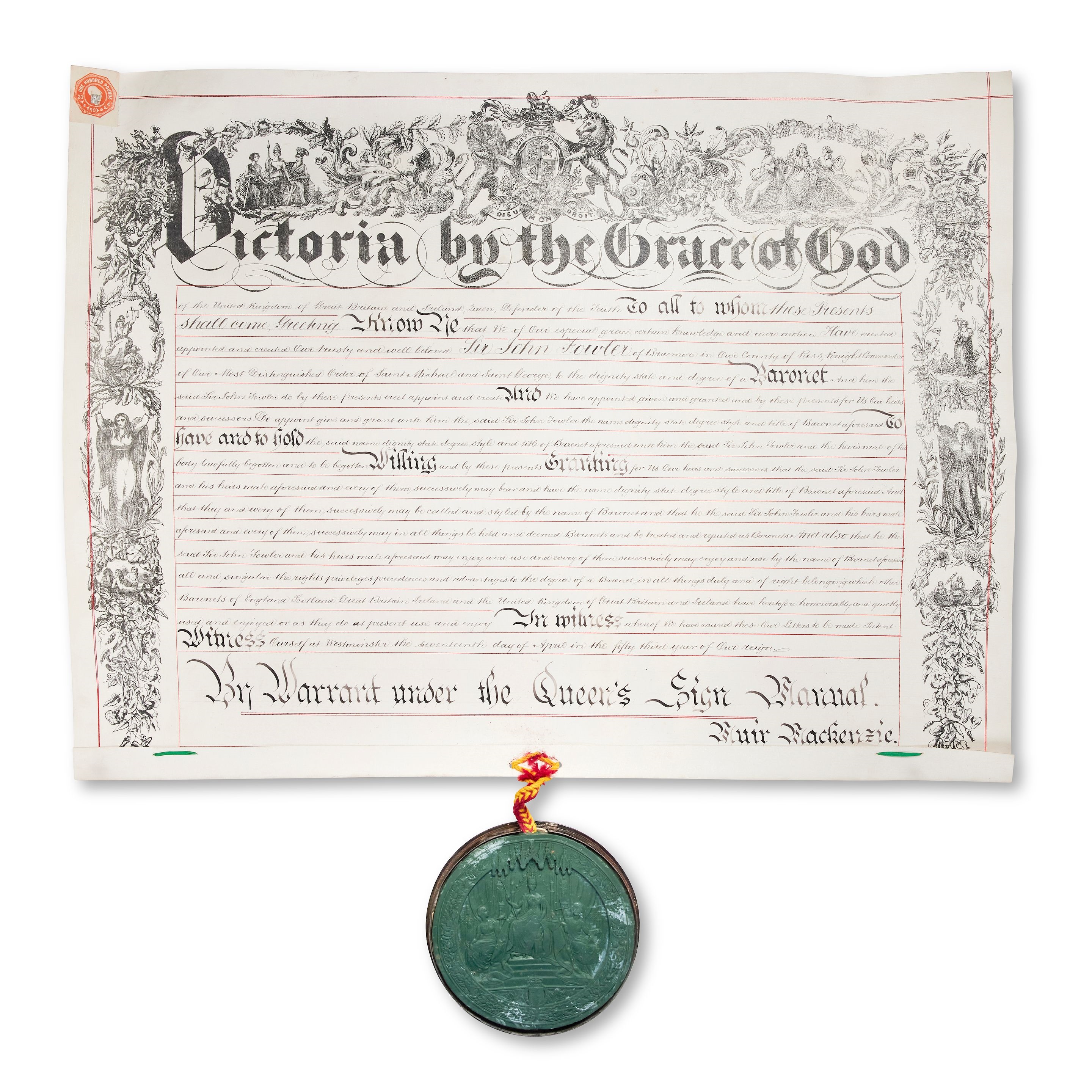 Fowler | on vellum, engraved with manuscript insertions, ruled in red ...
