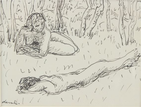 Pierre Deval | Two naked women sunbathing on the edge of a wood | MutualArt