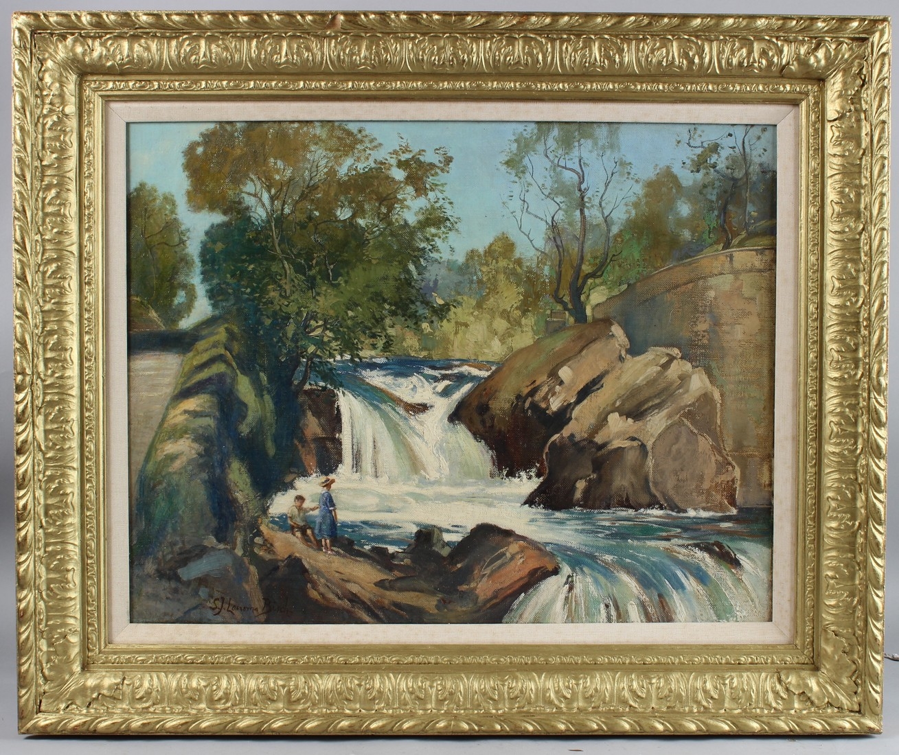 Samuel John Lamorna-Birch | Landscape with children by a waterfall ...