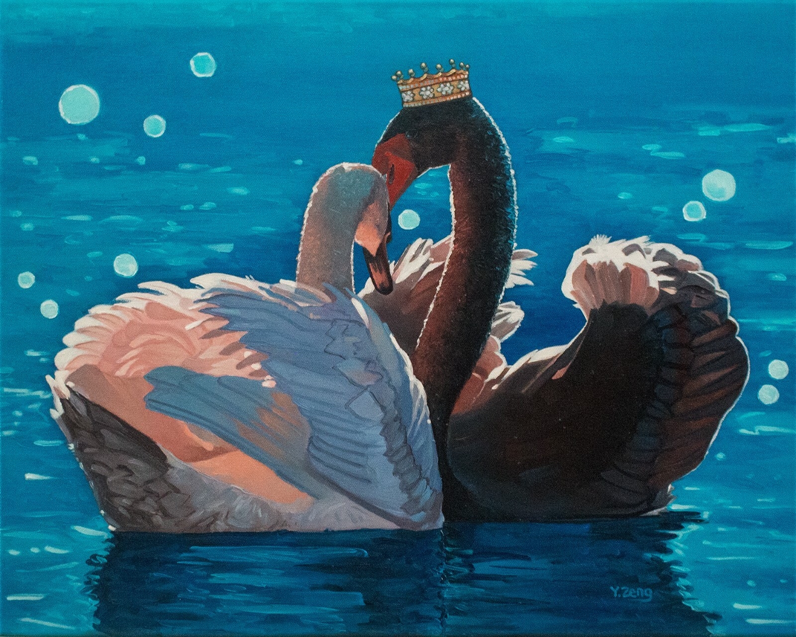Yue Zeng | Royal couple black and white swan (2023) | MutualArt