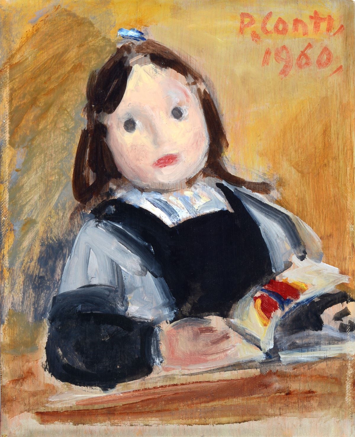 Primo Conti | Little girl and butterfly (1960) | MutualArt