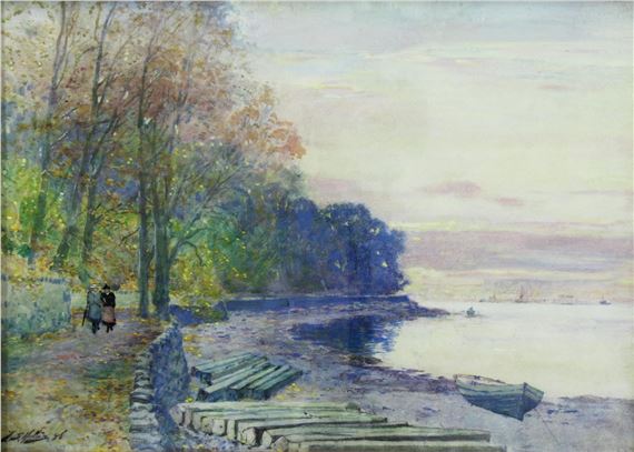 Thomas Swift Hutton | Untitled shore scene watercolour | MutualArt
