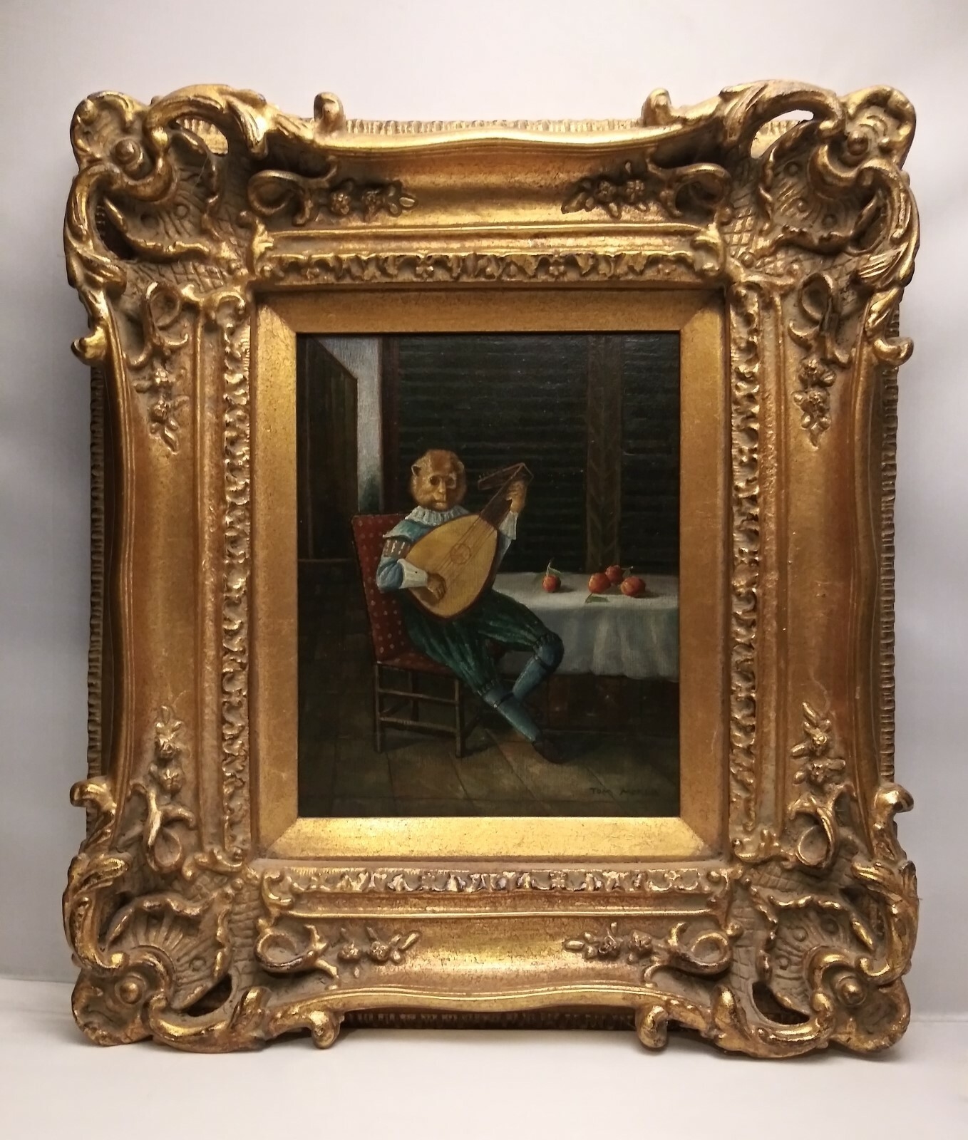 Tom Morris | Original Oil Painting Signed Tom Morris Monkey playing an ...