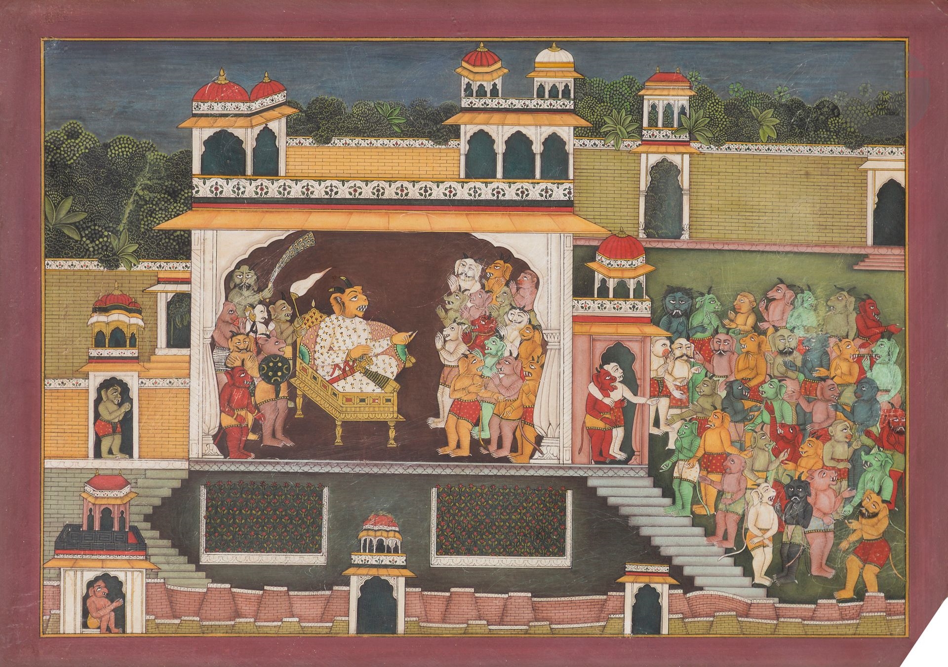 Northern Indian School, 19th Century | King Sugriva receives the demons ...