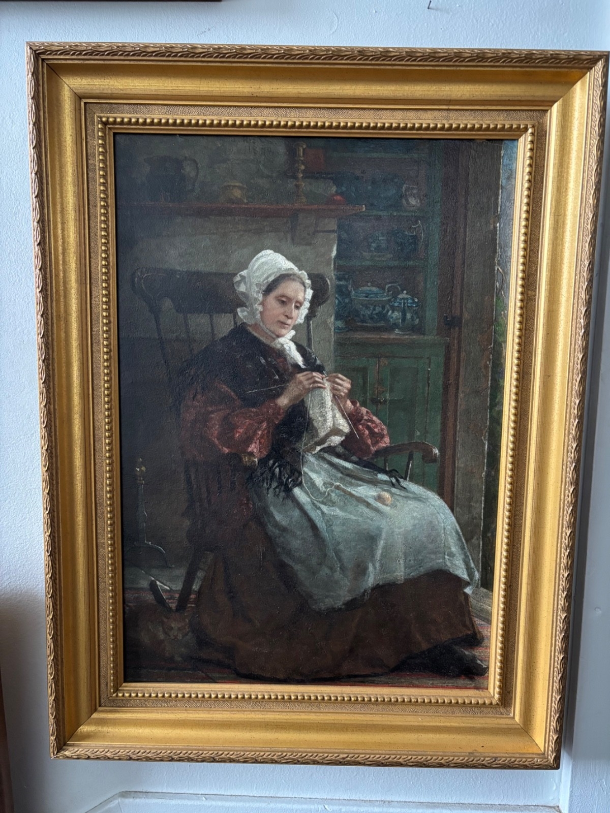 Thomas Hicks | PORTRAIT INTERIOR WOMAN KNITTING AMERICAN HOME (1878 ...