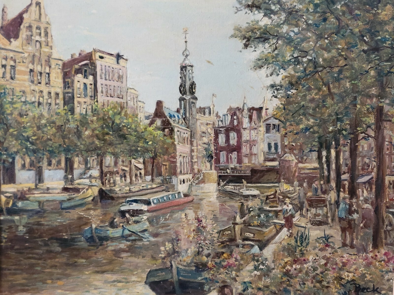 Beck Hansen | Dutch Flower Market By Canal Oil On Canvas Painting By ...