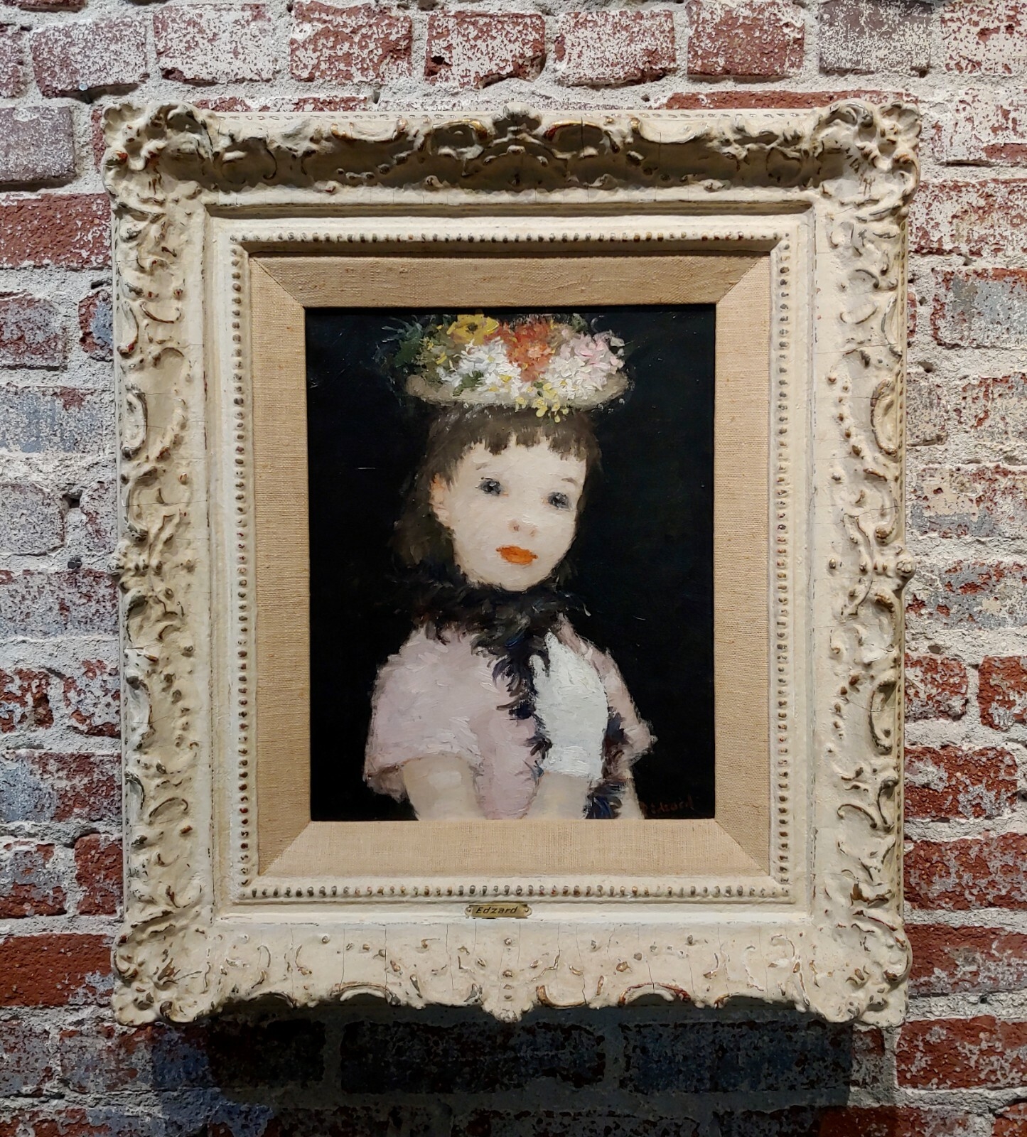 Dietz Edzard | Portrait of a Girl in Pink Dress & Hat of Flowers (1950s ...