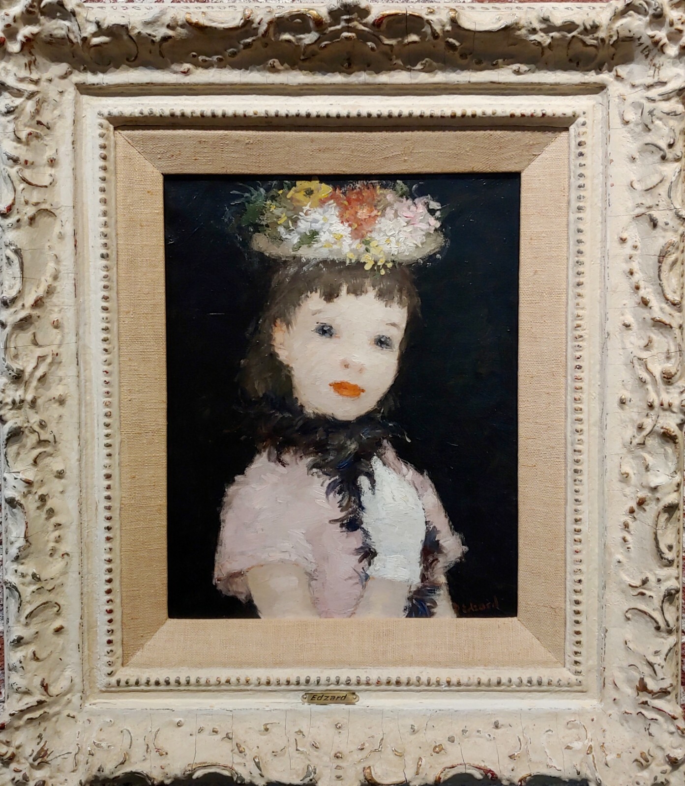 Dietz Edzard | Portrait of a Girl in Pink Dress & Hat of Flowers (1950s ...