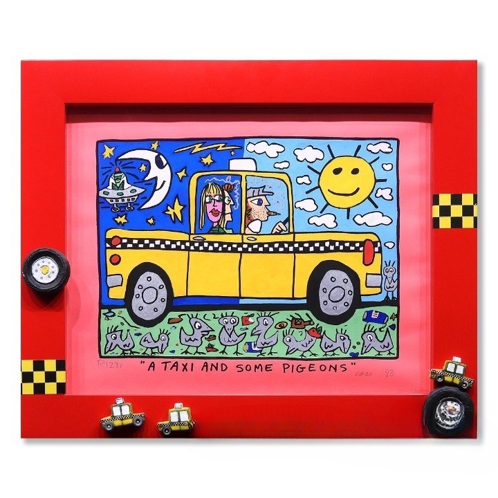James Rizzi | A Taxi and Some Pigeons (1993) | MutualArt