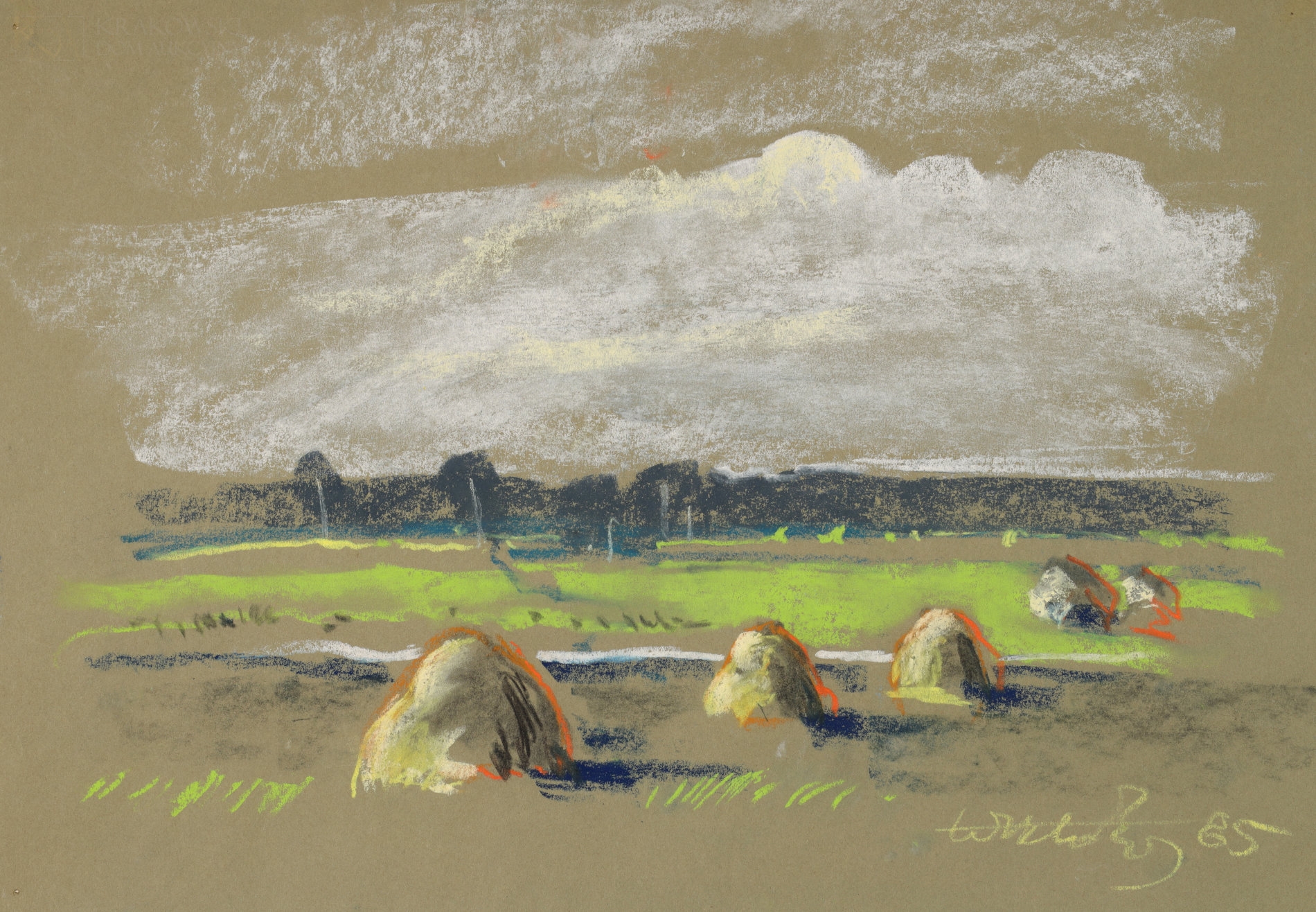 Wiktor Zin | Pejzaż ze stogami siana (1985 (1985) | MutualArt