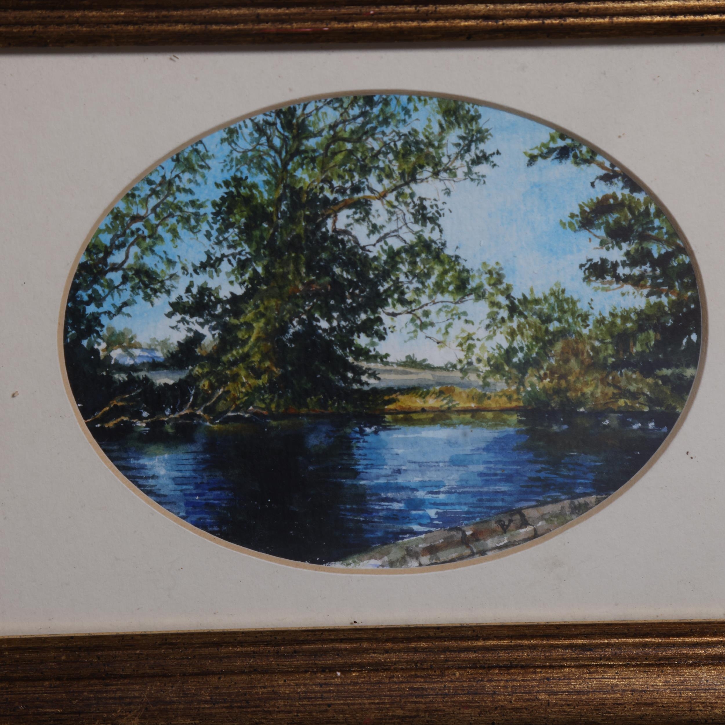 A set of three framed botanical and landscape prints arranged in a triangular composition.