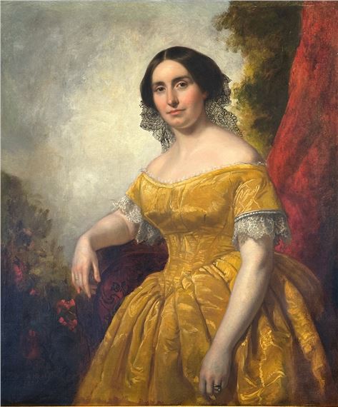 George P.A. Healy | Portrait of a Lady in an Elegant Gold Dress (1856) |  MutualArt