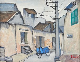 Street Scene with a blue bicycle trailer, Hanoi - Bui Xuan Phai