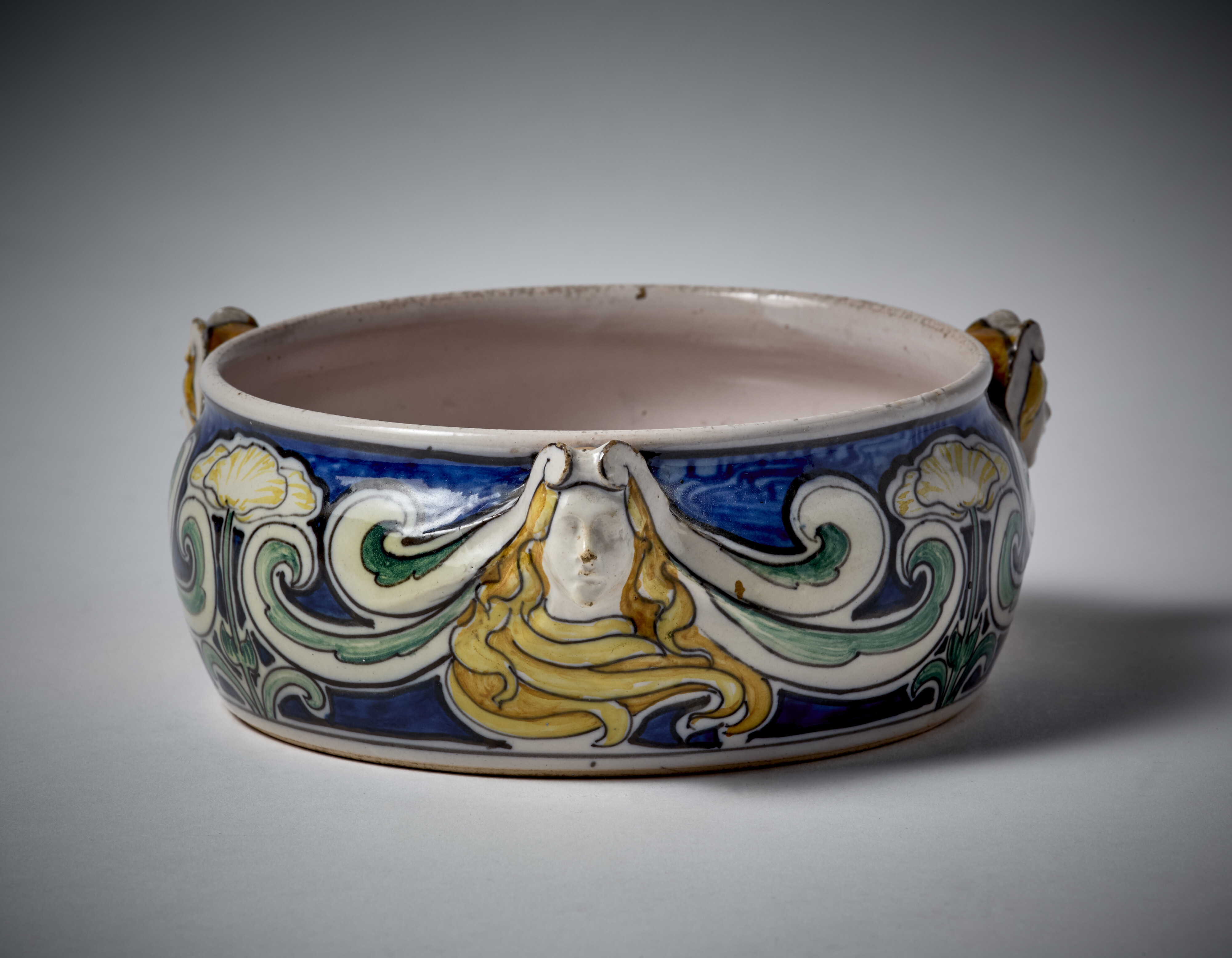Galileo Chini | Majolica ceramic bowl decorated with three female heads ...