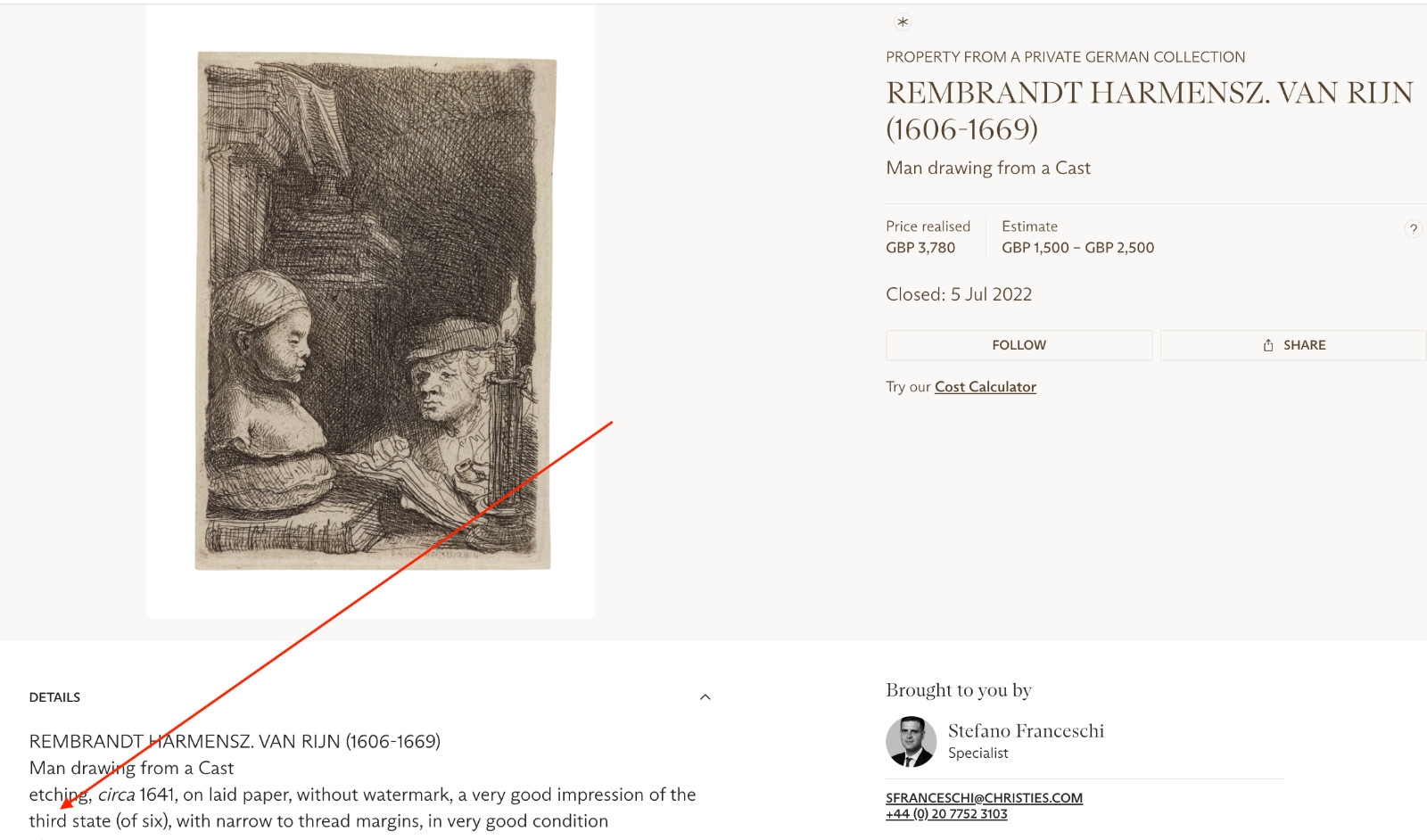 Rembrandt van Rijn | Man Drawing from a Cast (Circa 1641) | MutualArt